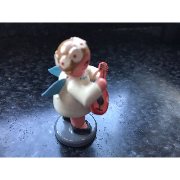 Vtg Christmas Wooden Music Angel Playing The Mandolin Erzgebirge Made In Germany - Picture 4 of 7